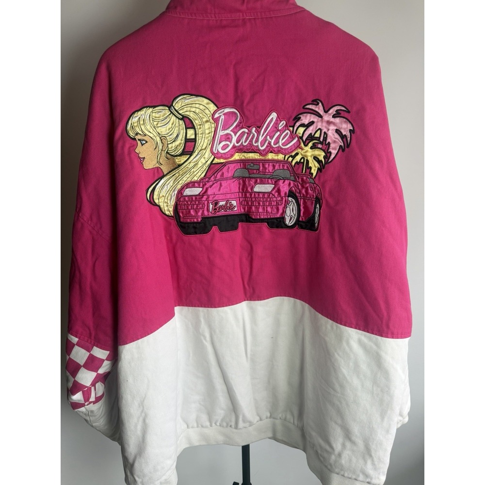 BOXLUNCH Mattel BARBIE EXCLUSIVE EMBROIRDERED CHECKERED RACING JACKET Adult 4Xl